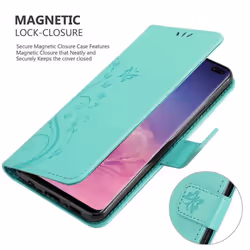 Cadorabo Flower Case for Samsung Galaxy S10 PLUS Cover Book Wallet Protection PU Leather Flip Magnetic Etui - FLORAL TÃRKIS, Samsung Galaxy S10 PLUS