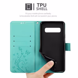 Cadorabo Flower Case for Samsung Galaxy S10 PLUS Cover Book Wallet Protection PU Leather Flip Magnetic Etui - FLORAL TÃRKIS, Samsung Galaxy S10 PLUS