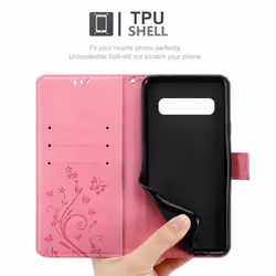 Cadorabo Flower Case for Samsung Galaxy S10 PLUS Cover Book Wallet Protection PU Leather Flip Magnetic Etui - FLORAL ROSA, Samsung Galaxy S10 PLUS