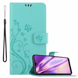 Cadorabo Flower Case for Samsung Galaxy A10 / M10 Cover Book Wallet Protection PU Leather Flip Magnetic Etui - FLORAL TÃRKIS ...