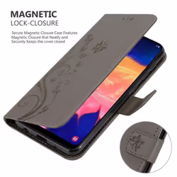 Cadorabo Flower Case for Samsung Galaxy A10 / M10 Cover Book Wallet Protection PU Leather Flip Magnetic Etui - FLORAL GRAU, Samsung Galaxy A10