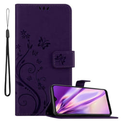 Cadorabo Flower Case for Samsung Galaxy A10 / M10 Cover Book Wallet Protection PU Leather Flip Magnetic Etui - FLORAL DUNKEL LILA, Samsung Galaxy A10