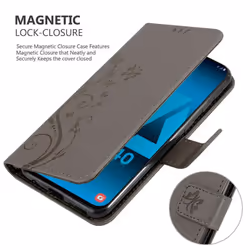 Cadorabo Flower Case for Samsung Galaxy A40 Cover Book Wallet Protection PU Leather Flip Magnetic Etui - FLORAL GRAU, Samsung Galaxy A40 / A40s