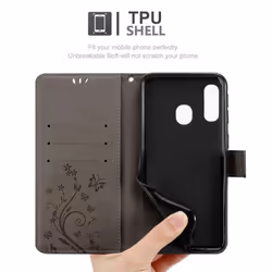 Cadorabo Flower Case for Samsung Galaxy A40 Cover Book Wallet Protection PU Leather Flip Magnetic Etui - FLORAL GRAU, Samsung Galaxy A40 / A40s