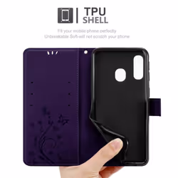 Cadorabo Flower Case for Samsung Galaxy A40 Cover Book Wallet Protection PU Leather Flip Magnetic Etui - FLORAL DUNKEL LILA, Samsung Galaxy A40 / A40s