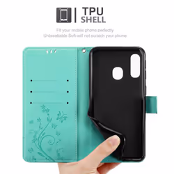 Cadorabo Flower Case for Samsung Galaxy A40 Cover Book Wallet Protection PU Leather Flip Magnetic Etui - FLORAL TÃRKIS, Samsung Galaxy A40 / A40s