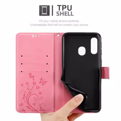 Cadorabo Flower Case for Samsung Galaxy A40 Cover Book Wallet Protection PU Leather Flip Magnetic Etui - FLORAL ROSA, Samsung Galaxy A40 / A40s