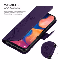 Cadorabo Flower Case for Samsung Galaxy A10e / A20e Cover Book Wallet Protection PU Leather Flip Magnetic Et - FLORAL DUNKEL LILA, Samsung Galaxy A20e