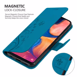 Cadorabo Flower Case for Samsung Galaxy A10e / A20e Cover Book Wallet Protection PU Leather Flip Magnetic Etui - FLORAL BLAU, Samsung Galaxy A20e