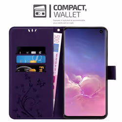 Cadorabo Flower Case for Samsung Galaxy S10 5G Cover Book Wallet Protection PU Leather Flip Magnetic Etui - FLORAL DUNKEL LILA, Samsung Galaxy S10 5G