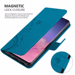 Cadorabo Flower Case for Samsung Galaxy S10 5G Cover Book Wallet Protection PU Leather Flip Magnetic Etui - FLORAL BLAU, Samsung Galaxy S10 5G