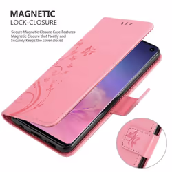 Cadorabo Flower Case for Samsung Galaxy S10 5G Cover Book Wallet Protection PU Leather Flip Magnetic Etui - FLORAL ROSA, Samsung Galaxy S10 5G
