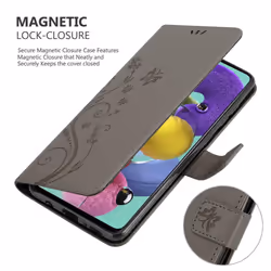 Cadorabo Flower Case for Samsung Galaxy A51 4G / M40s Cover Book Wallet Protection PU Leather Flip Magnetic Etui - FLORAL GRAU, Samsung Galaxy A51