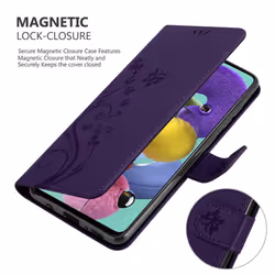 Cadorabo Flower Case for Samsung Galaxy A51 4G / M40s Cover Book Wallet Protection PU Leather Flip Magnetic E - FLORAL DUNKEL LILA, Samsung Galaxy A51