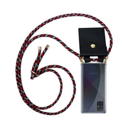 Cadorabo Lanyard Gold Necklace Case for Samsung Galaxy A51 4G / M40s TPU Silicone Cover Back Case - ROT BLAU GELB, Samsung Galaxy A51