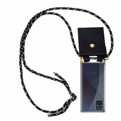 Cadorabo Lanyard Gold Necklace Case for Samsung Galaxy A71 4G TPU Silicone Cover Back Case - Army Style, Samsung Galaxy A71