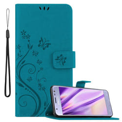 Cadorabo Flower Case for Samsung Galaxy J3 2017 Cover Book Wallet Protection PU Leather Flip Magnetic Etui - FLORAL BLAU, Samsung Galaxy J3 2017