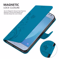 Cadorabo Flower Case for Samsung Galaxy J3 2017 Cover Book Wallet Protection PU Leather Flip Magnetic Etui - FLORAL BLAU, Samsung Galaxy J3 2017