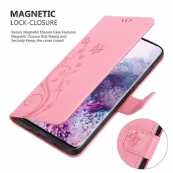 Cadorabo Flower Case for Samsung Galaxy S20 Cover Book Wallet Protection PU Leather Flip Magnetic Etui - FLORAL ROSA, Samsung Galaxy S20