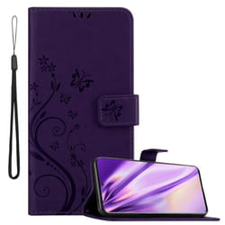 Cadorabo Flower Case for Samsung Galaxy S20 PLUS Cover Book Wallet Protection PU Leather Flip Magnetic E - FLORAL DUNKEL LILA, Samsung Galaxy S20 Plus