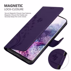 Cadorabo Flower Case for Samsung Galaxy S20 PLUS Cover Book Wallet Protection PU Leather Flip Magnetic E - FLORAL DUNKEL LILA, Samsung Galaxy S20 Plus