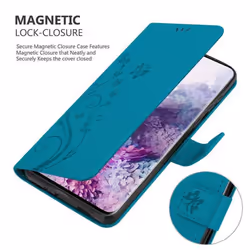 Cadorabo Flower Case for Samsung Galaxy S20 PLUS Cover Book Wallet Protection PU Leather Flip Magnetic Etui - FLORAL BLAU, Samsung Galaxy S20 Plus