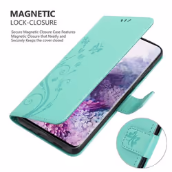 Cadorabo Flower Case for Samsung Galaxy S20 PLUS Cover Book Wallet Protection PU Leather Flip Magnetic Etui - FLORAL TÃRKIS, Samsung Galaxy S20 Plus