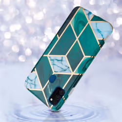 Cadorabo Case for Huawei P20 LITE 2018 / NOVA 3E TPU Silicone Cover Protection - Dark green white gold marble No.6