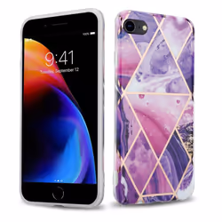 Cadorabo Case for Apple iPhone 7 / 7S / 8 / SE 2020 TPU Silicone Cover Protection - Purple wave marble No.14