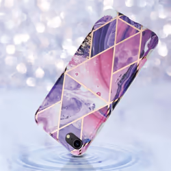 Cadorabo Case for Apple iPhone 7 / 7S / 8 / SE 2020 TPU Silicone Cover Protection - Purple wave marble No.14