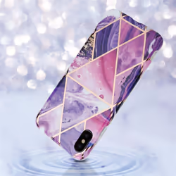 Cadorabo Case for Apple iPhone X / XS TPU Silicone Cover Protection - Purple wave marble No.14