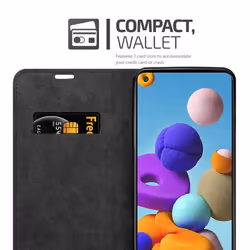 Cadorabo Case for Samsung Galaxy A21s Cover Book Wallet Protection PU Leather Flip Etui magnetic closure - NIGHT BLACK