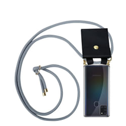 Cadorabo Lanyard Gold Necklace Case for Samsung Galaxy A21s TPU Silicone Cover Back Case - SILVER GREY