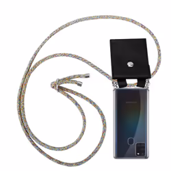 Cadorabo Lanyard Silver Necklace Case for Samsung Galaxy A21s TPU Silicone Cover Back Case - RAINBOW