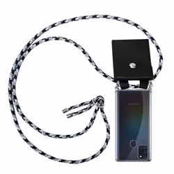 Cadorabo Lanyard Silver Necklace Case for Samsung Galaxy A21s TPU Silicone Cover Back Case - BLACK CAMOUFLAGE, Samsung Galaxy ...