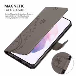 Cadorabo Flower Case for Samsung Galaxy S21 5G Cover Book Wallet Protection PU Leather Flip Magnetic Etui - FLORAL GREY