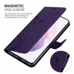 Cadorabo Flower Case for Samsung Galaxy S21 5G Cover Book Wallet Protection PU Leather Flip Magnetic Etui - FLORAL DARK PURPLE