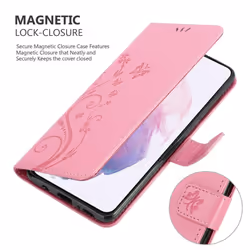 Cadorabo Flower Case for Samsung Galaxy S21 5G Cover Book Wallet Protection PU Leather Flip Magnetic Etui - FLORAL PINK