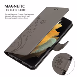 Cadorabo Flower Case for Samsung Galaxy S21 ULTRA Cover Book Wallet Protection PU Leather Flip Magnetic Etui - FLORAL GREY