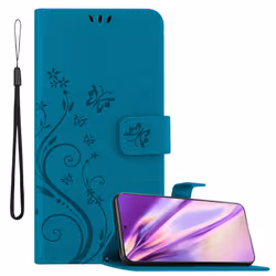 Cadorabo Flower Case for Samsung Galaxy S21 ULTRA Cover Book Wallet Protection PU Leather Flip Magnetic Etui - FLORAL BLUE