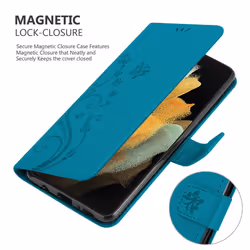 Cadorabo Flower Case for Samsung Galaxy S21 ULTRA Cover Book Wallet Protection PU Leather Flip Magnetic Etui - FLORAL BLUE