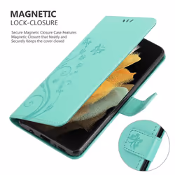 Cadorabo Flower Case for Samsung Galaxy S21 ULTRA Cover Book Wallet Protection PU Leather Flip Magnetic Etui - FLORAL TURQUOISE