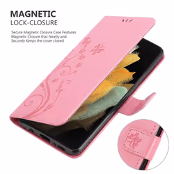 Cadorabo Flower Case for Samsung Galaxy S21 ULTRA Cover Book Wallet Protection PU Leather Flip Magnetic Etui - FLORAL PINK