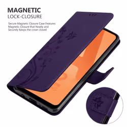 Cadorabo Flower Case for Samsung Galaxy A32 5G Cover Book Wallet Protection PU Leather Flip Magnetic Etui - FLORAL DARK PURPLE