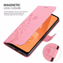 Cadorabo Flower Case for Samsung Galaxy A32 5G Cover Book Wallet Protection PU Leather Flip Magnetic Etui - FLORAL PINK