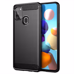 Cadorabo Case for Samsung Galaxy A21s Cover Protection back case TPU Silicone Carbon - Black