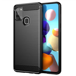Cadorabo Case for Samsung Galaxy A21s Cover Protection back case TPU Silicone Carbon - Black