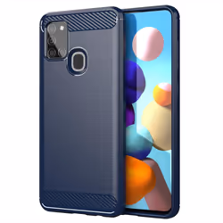 Cadorabo Case for Samsung Galaxy A21s Cover Protection back case TPU Silicone Carbon - BLUE