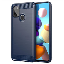 Cadorabo Case for Samsung Galaxy A21s Cover Protection back case TPU Silicone Carbon - BLUE