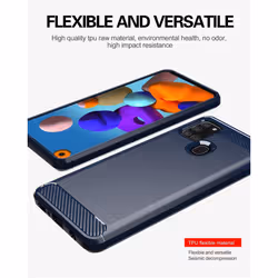 Cadorabo Case for Samsung Galaxy A21s Cover Protection back case TPU Silicone Carbon - BLUE